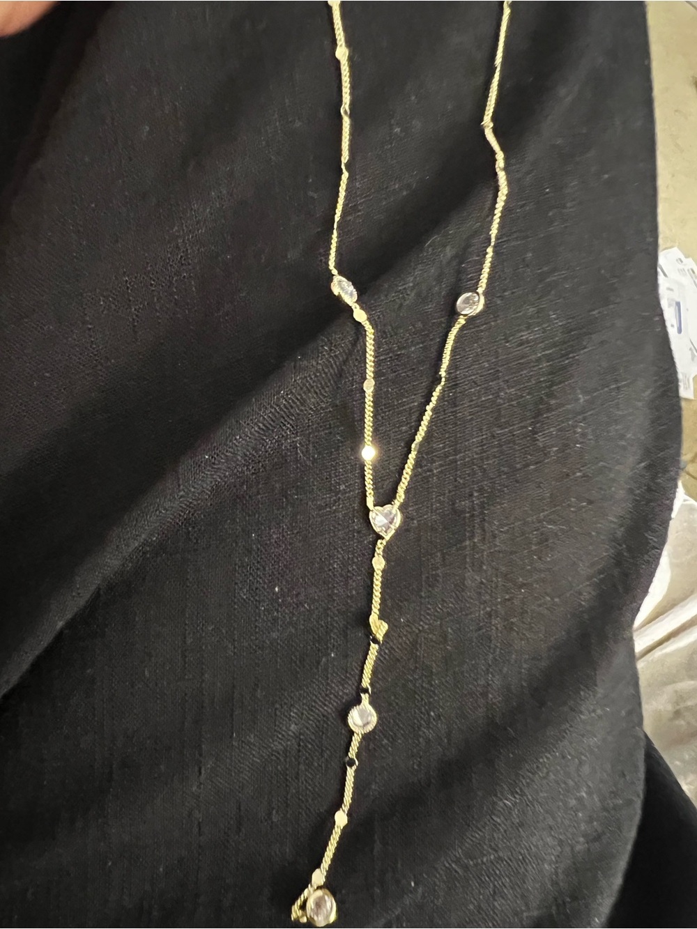 14 karat Gold-Tone Stainless Steel Crystal Station Y Drop Lariat Necklace